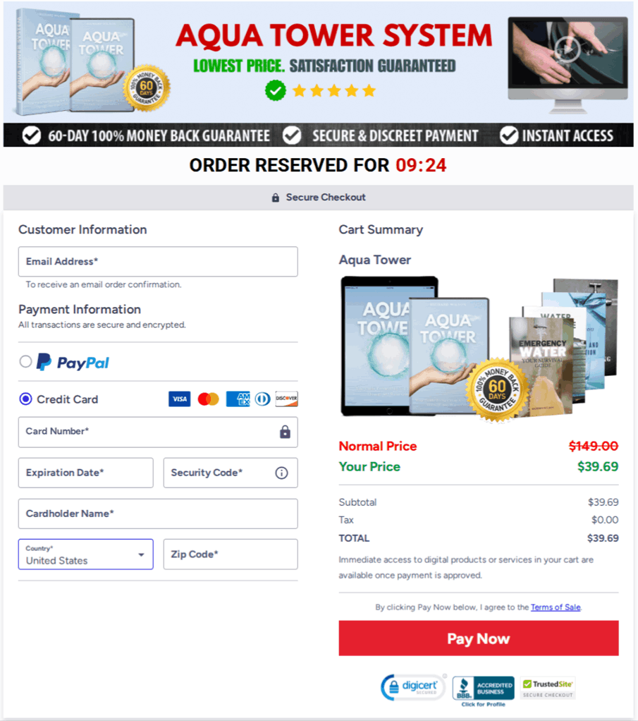 Aqua Tower Water System Checkout
